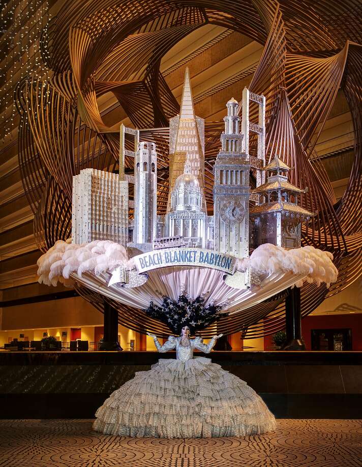Hats Off To Beach Blanket Babylon S 40th Anniversary Sfgate Beach Blanket Babylon S Silver Skyline Hat Celebrated The Show 25th Anniversary In 1999