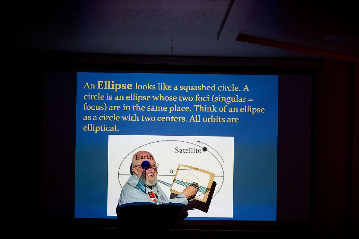 Lynn Anderson, president of the Sonoma County Astronomical Society, gives a presentation on the solar system during a full lunar eclipse party at the Robert Ferguson Observatory in Sugarloaf Ridge State Park in Kenwood, Calif., Monday, April 14, 2014.