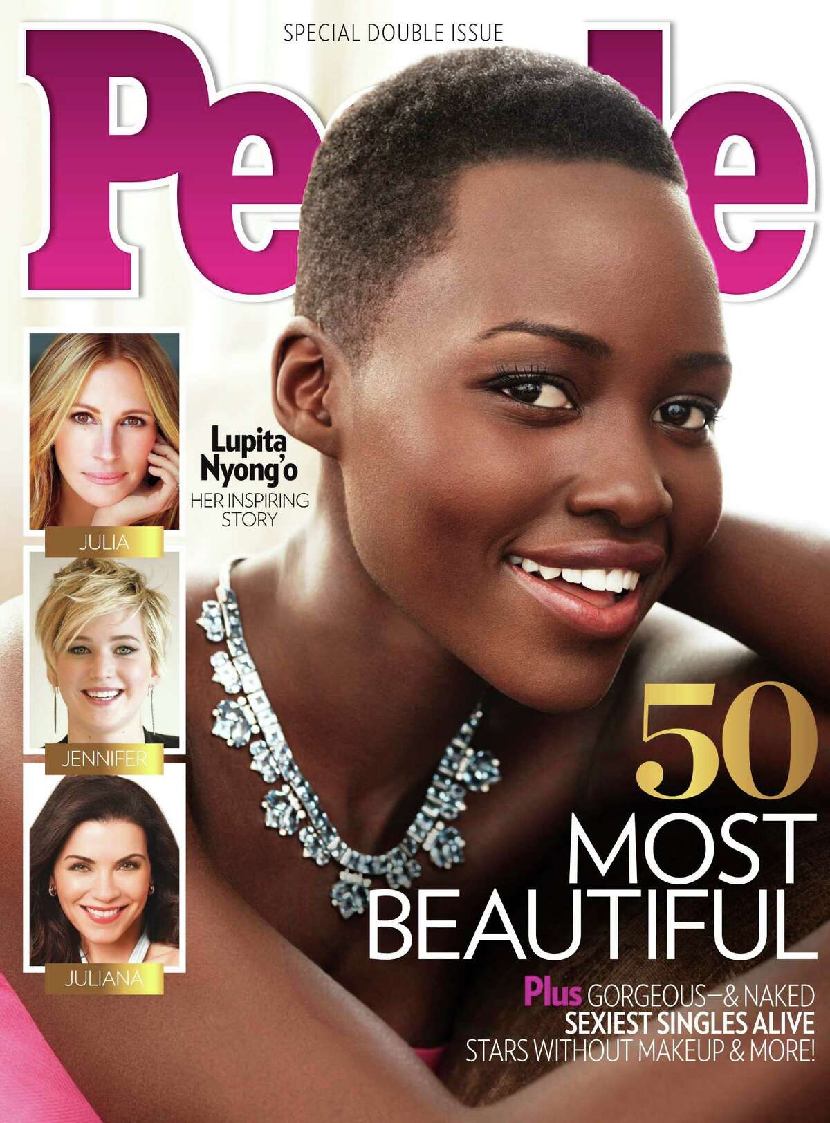 This image provided by People magazine shows the cover of its special "World's Most Beautiful" issue, featuring Lupita Nyong'o. The 31-year-old actress, who won a best supporting actress Oscar for her role in "12 Years a Slave," tops the magazine's list, announced Wednesday, April 23, 2014.Click ahead to see who else was honored by People this year.