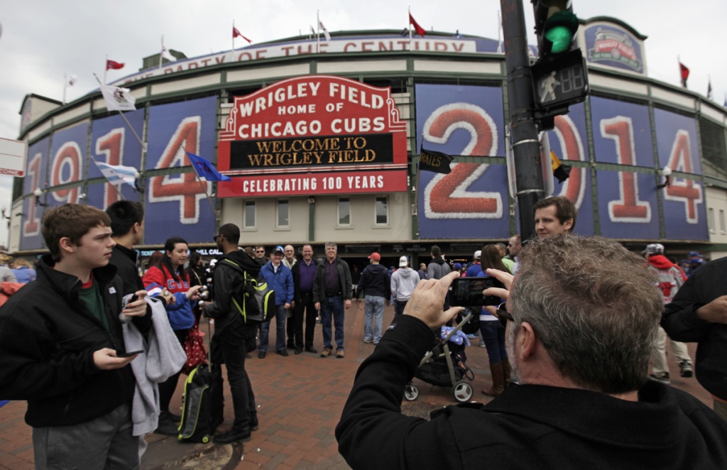 A general view of the exterior of Wrigley Field, home of the