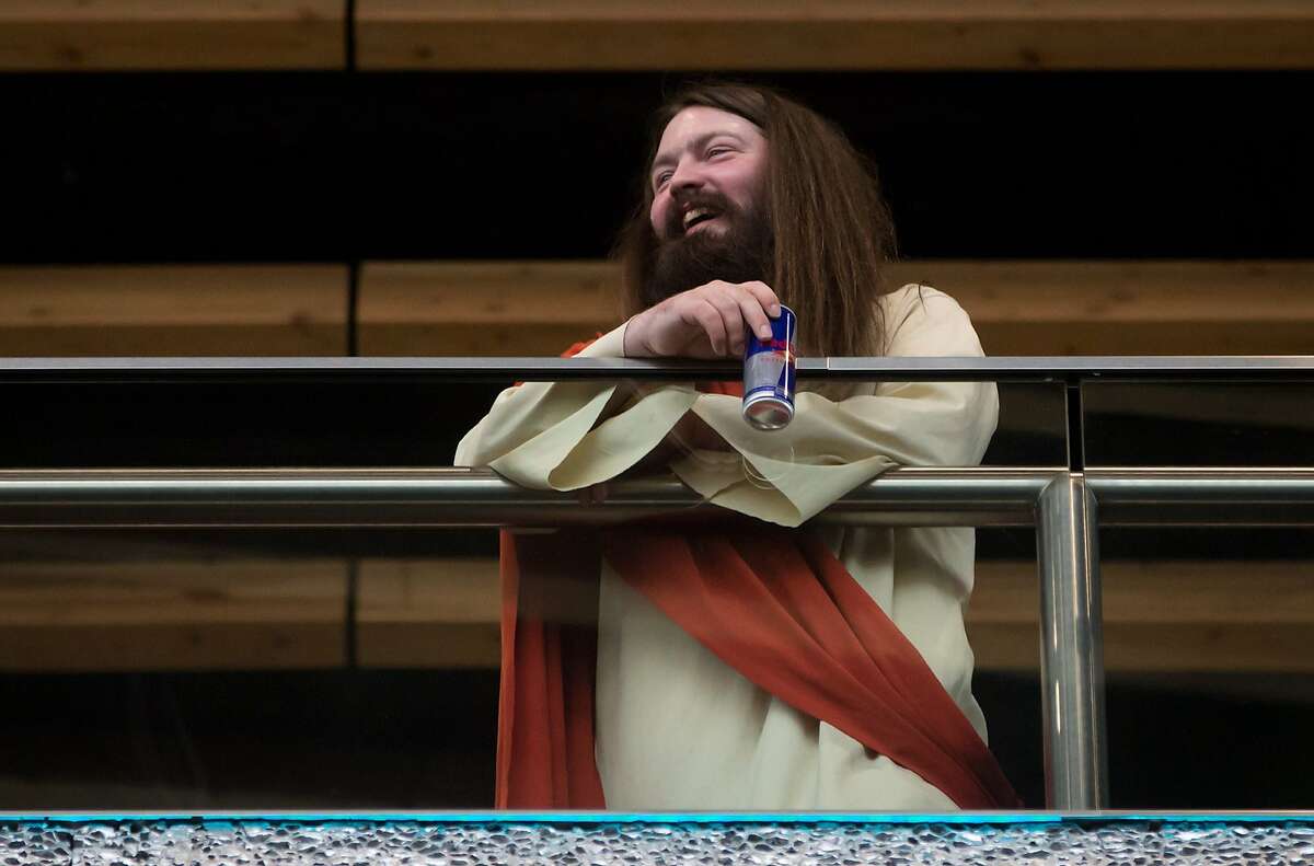 What would Jesus drink? Water turned to wine? Heavens no. This Christ at the Fan Expo in Vancouver, B.C., prefers the boost that Red Bull delivers.