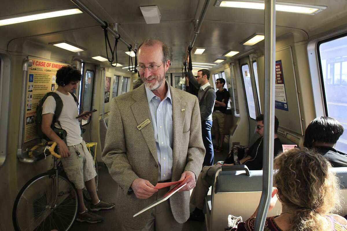 Orinda City Council member and banBARTstrikes.com organizer Steve Glazer campaigns to ban transit strikes in California by riding to all 44 BART stops on Monday, October 14, 2013 in Monday Oct. 14, 2013 in Orinda, Calif.