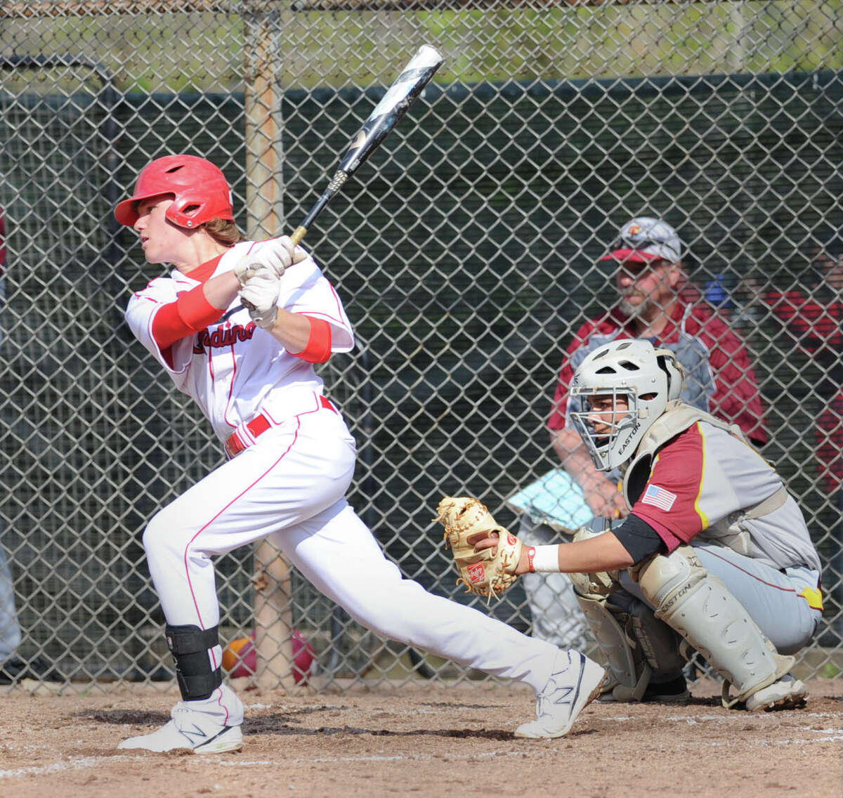 Kyle Dunster of Greenwich hits during the high school baseball game between Greenwich High School and St. Joseph High School at Greenwich, Friday, May 2, 2014. Greenwich won 5-4 on a game winning double by Dunster in the bottom of the 7th inning.