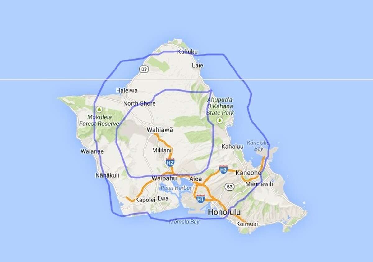 San Antonio (Loops 1604 and 410) compared to Oahu, Hawaii.