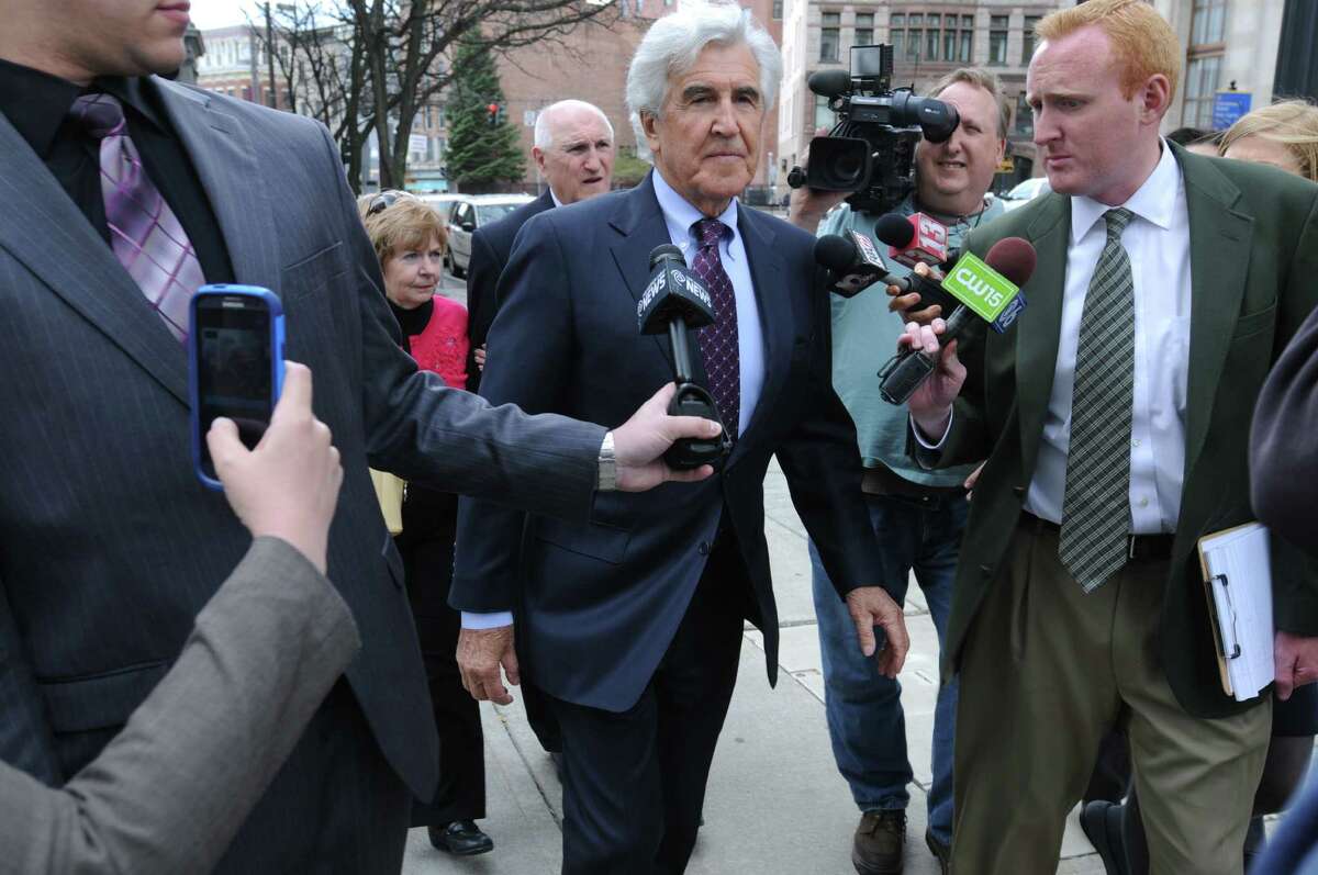 Former New York State Senate leader Joe Bruno makes his way back into the Federal Courthouse following a break for lunch on Tuesday, May 6, 2014, in Albany, N.Y. (Paul Buckowski / Times Union)