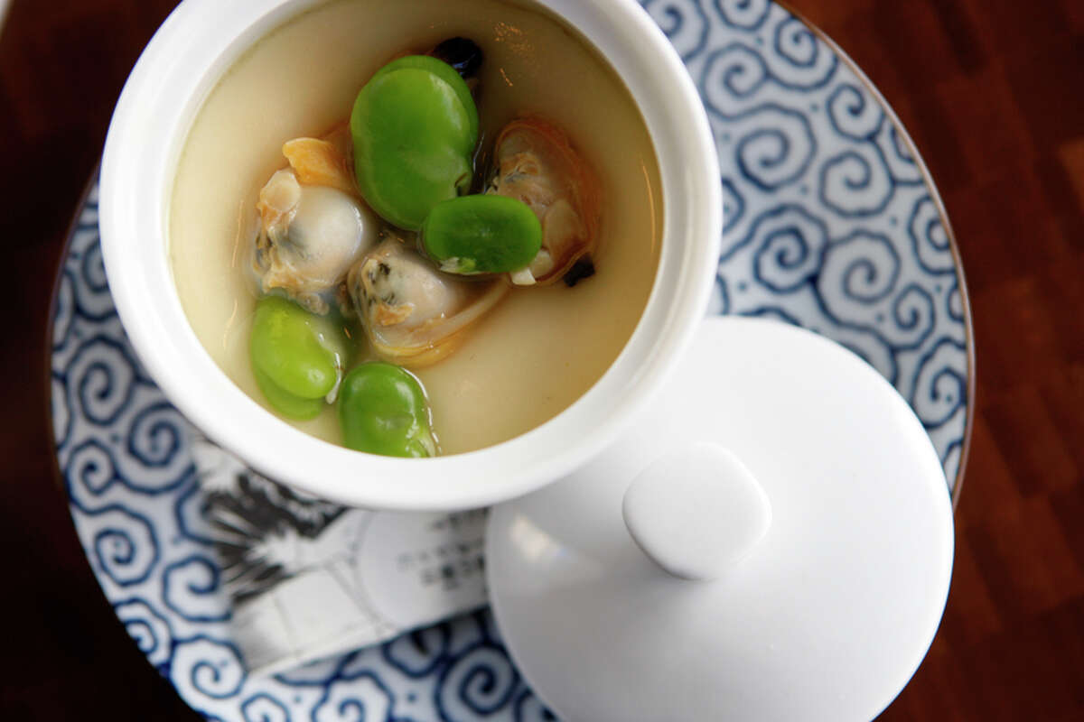 Chawan mushi, Manila clams and green garlic at Nojo in Hayes Valley, opened by Greg Dunmore, formerly of Ame.