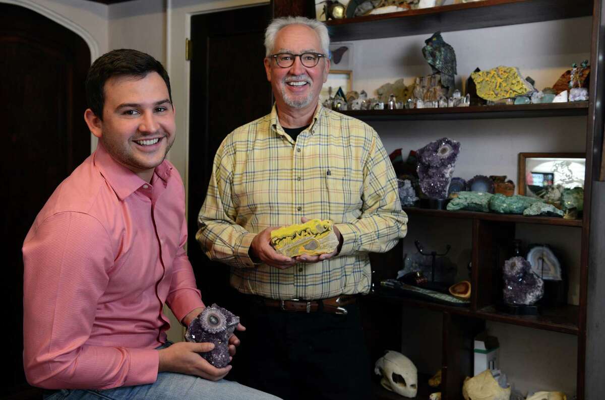 Curt Heher and his father Bill Heher at their home business, Rare Earth Mining Co. in Trumbull, Conn. The father and son team travel around the world collecting rare stones which they also cut in house for their small gem company.
