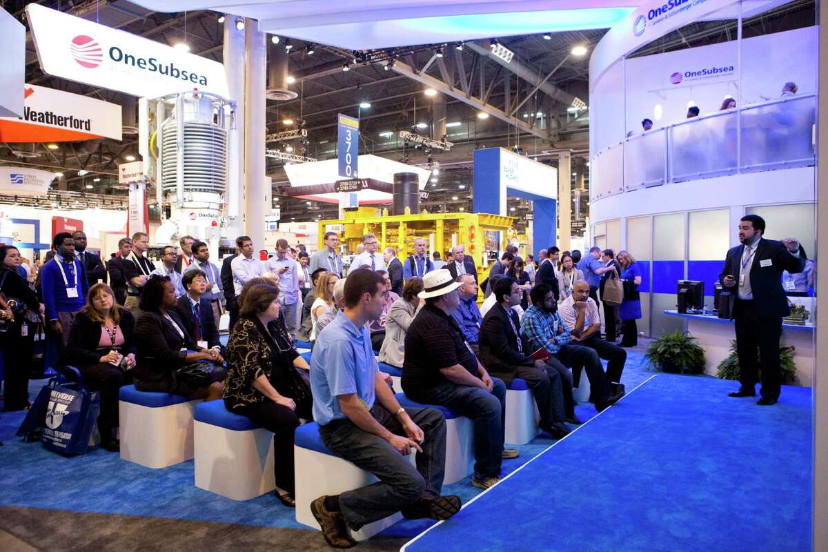 A record 108,300 people attended the OTC this year, and some were still around for a presentation at the OneSubsea booth as the conference wound down Thursday. ( Marie D. De Jesus / Houston Chronicle )