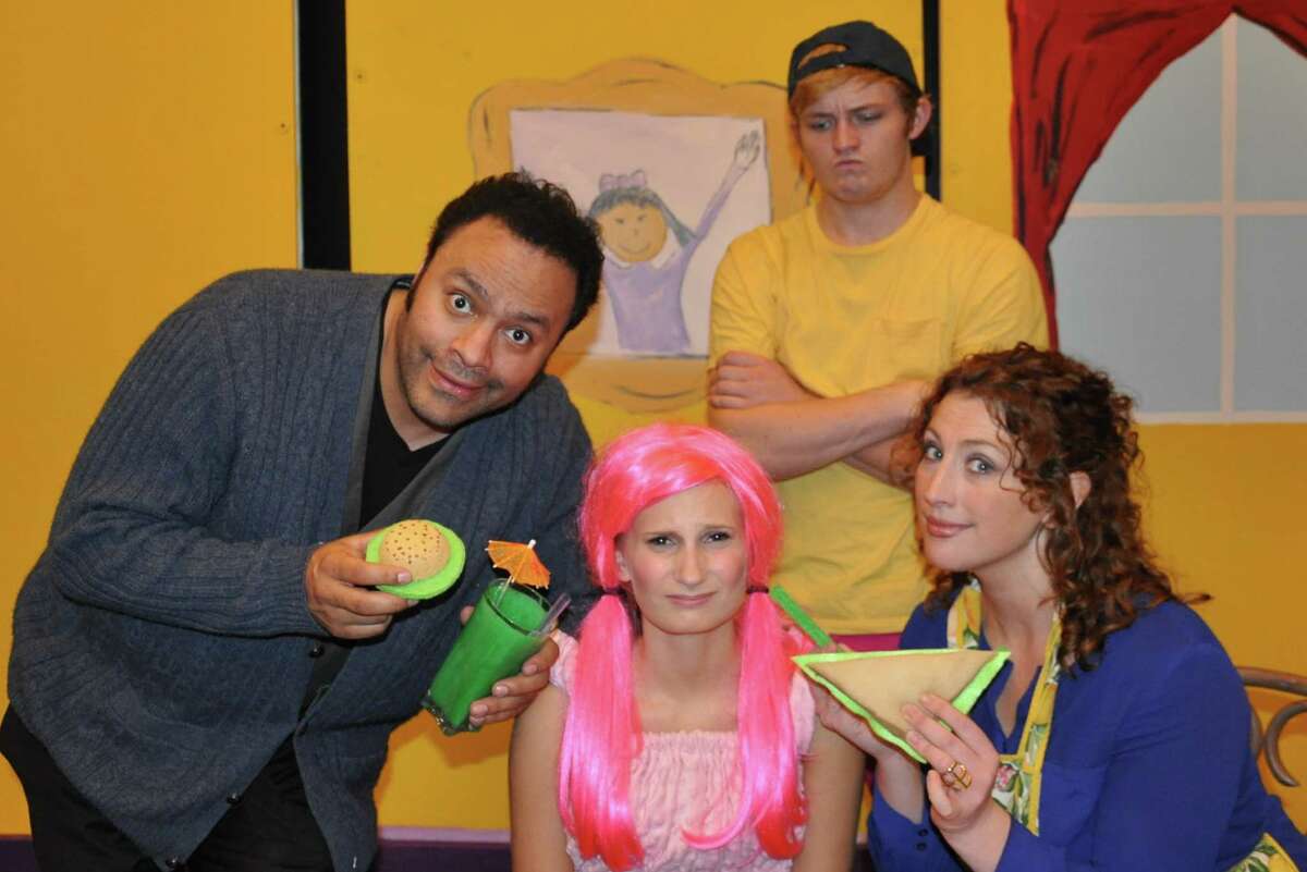 Guardiola, right, is shown in a Houston Family Arts Center production of "Pinkalicious."