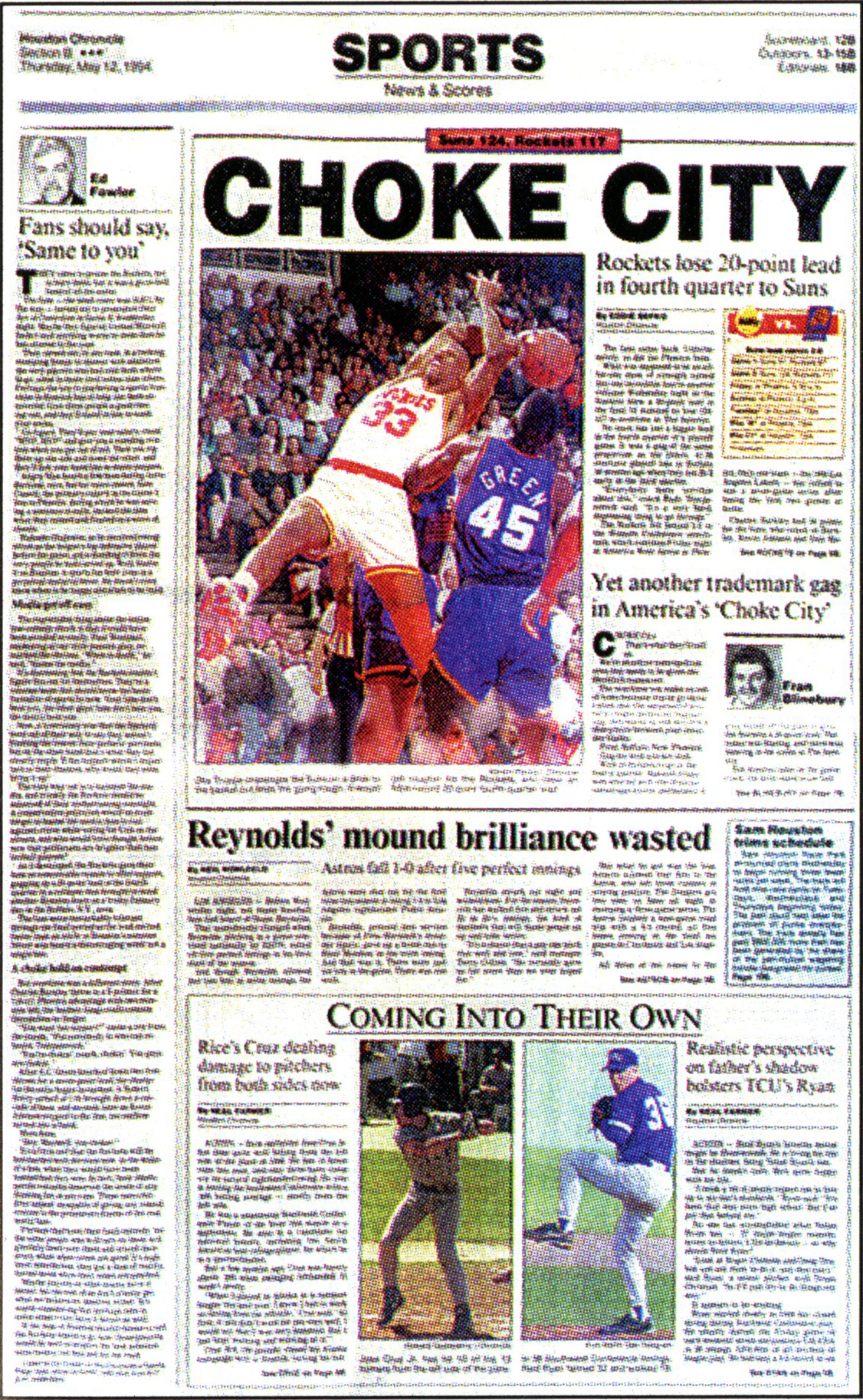 1994 Houston Rockets NBA Champion Framed Front Page Newspaper 