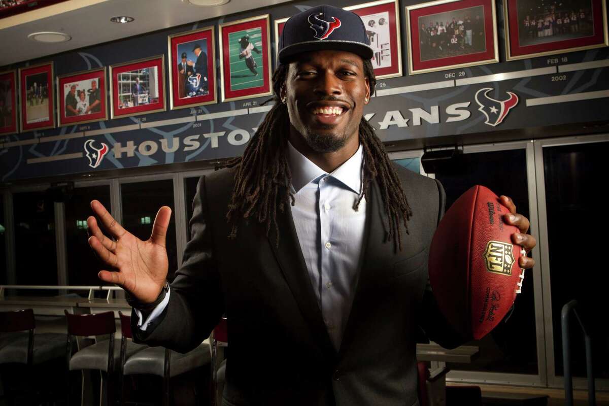 The charismatic Jadeveon Clowney casts an almost larger-than-life presence at NRG Stadium after becoming the Texans' No. 1 pick.