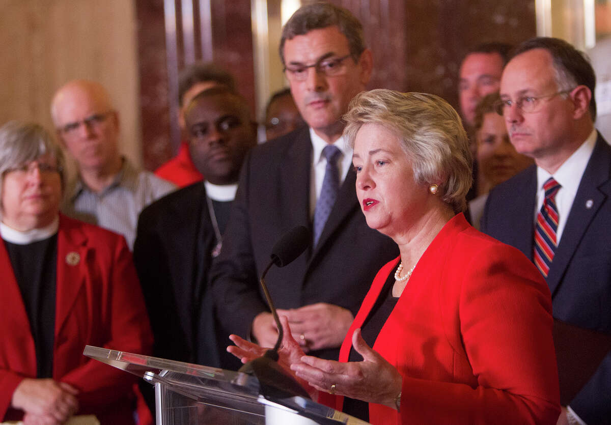 Mayor Annise Parker and supporters of her proposed nondiscrimination ordinance in 2014.