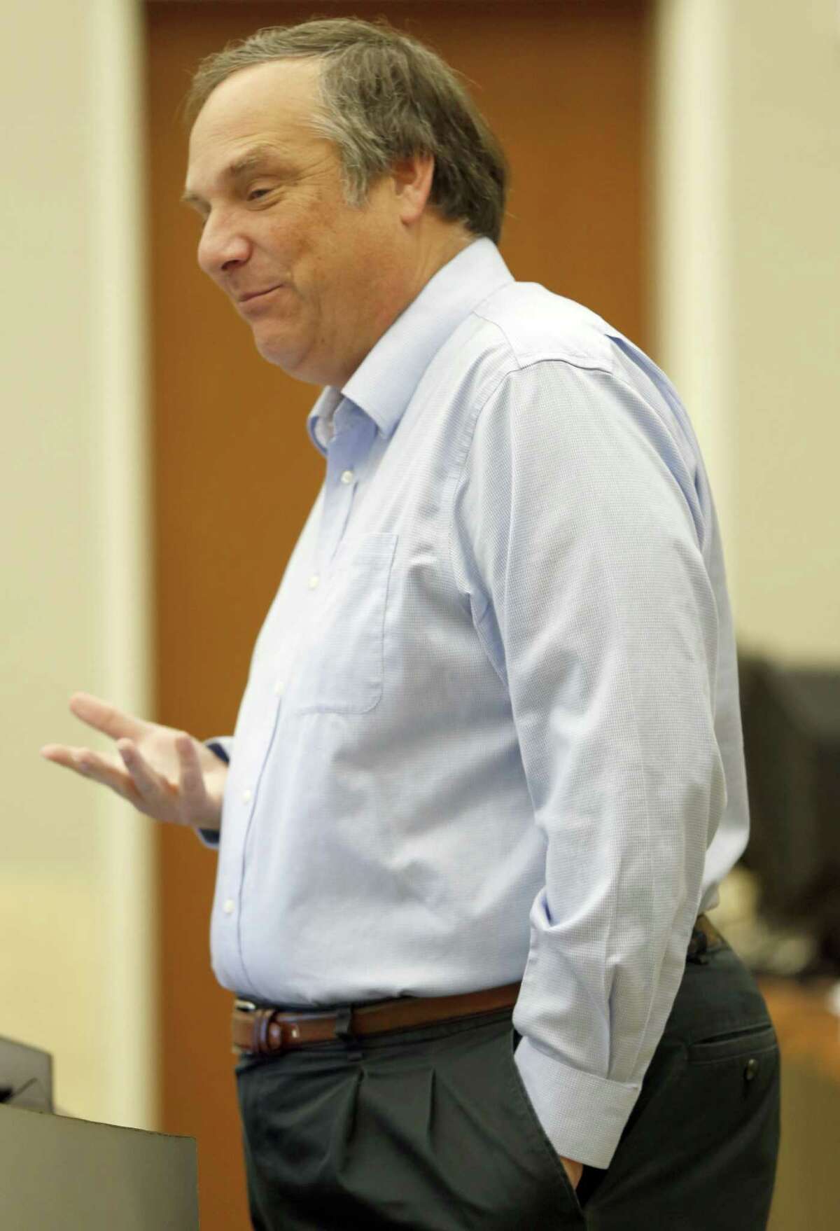 State Climatologist John Nielsen-Gammon addresses the Edwards Aquifer Authority board during a meeting in San Antonio.