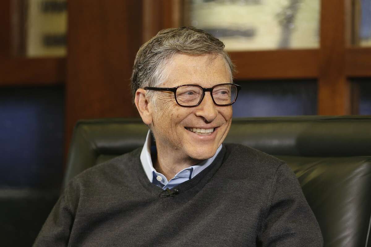 Microsoft co-founder and Berkshire Hathaway board member Bill Gates smiles during an interview with Liz Claman on the Fox Business Network in Omaha, Neb., Monday, May 5, 2014. The annual Berkshire Hathaway shareholders meeting concluded over the weekend. (AP Photo/Nati Harnik)