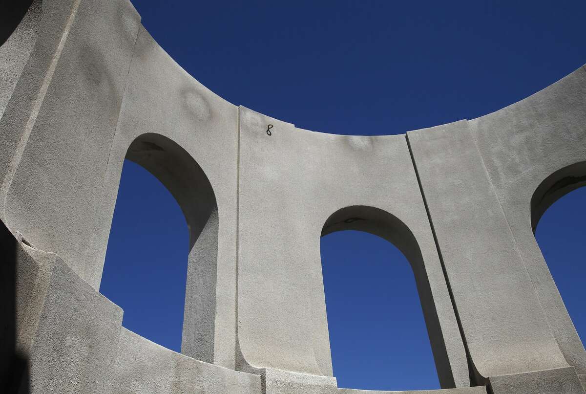 The top of Coit Tower during its reopening May 14, 2014 in San Francisco, Calif. The tower is now open again to the public after being closed for a number of months for conservation and restoration work.