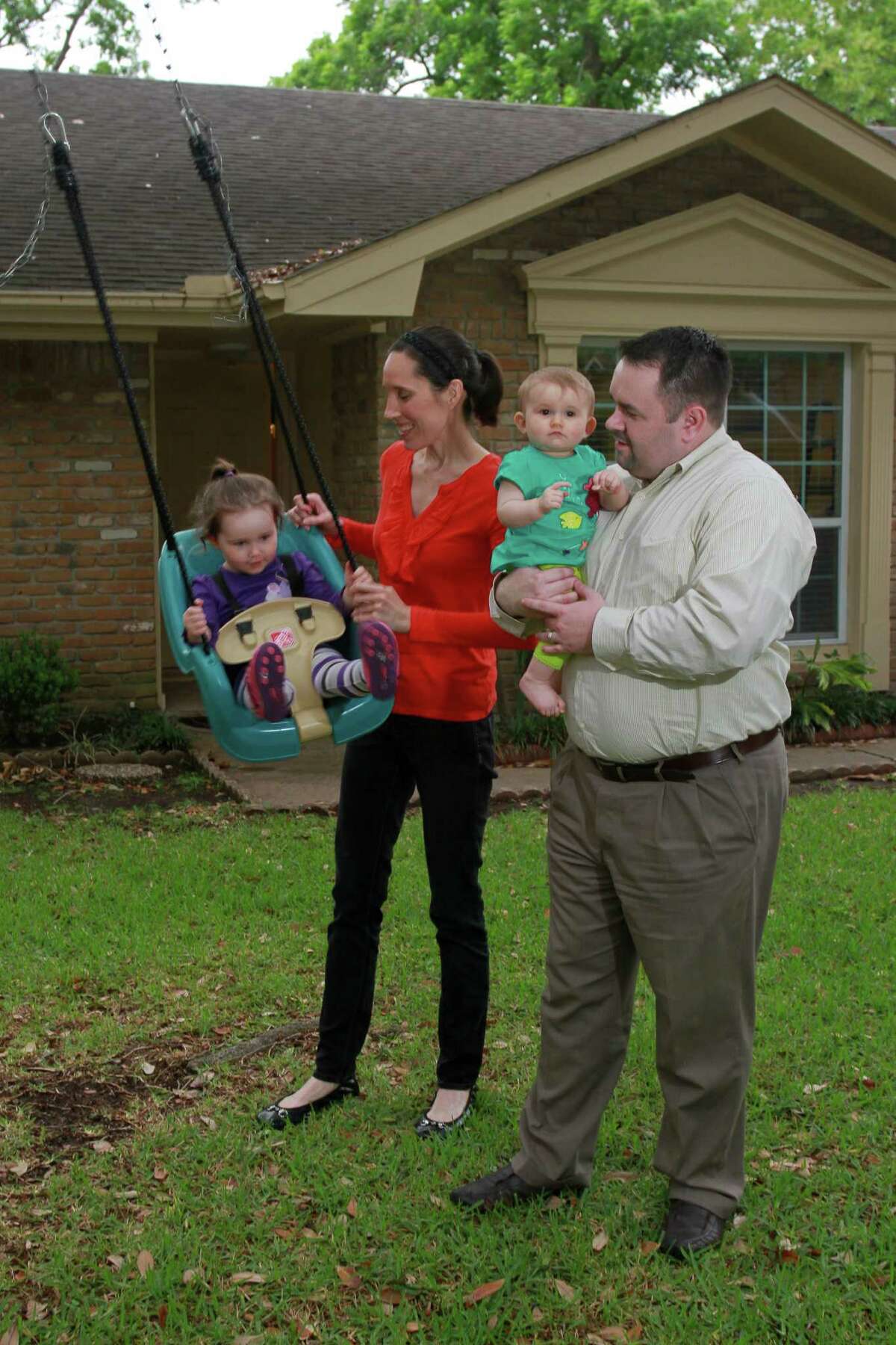 Lacey and Jason Dobrolecki and their children, Kalli, 2½, and Malina, 10 months, are renting as they wait to buy a home in Meyerland close to Jason's workplace.