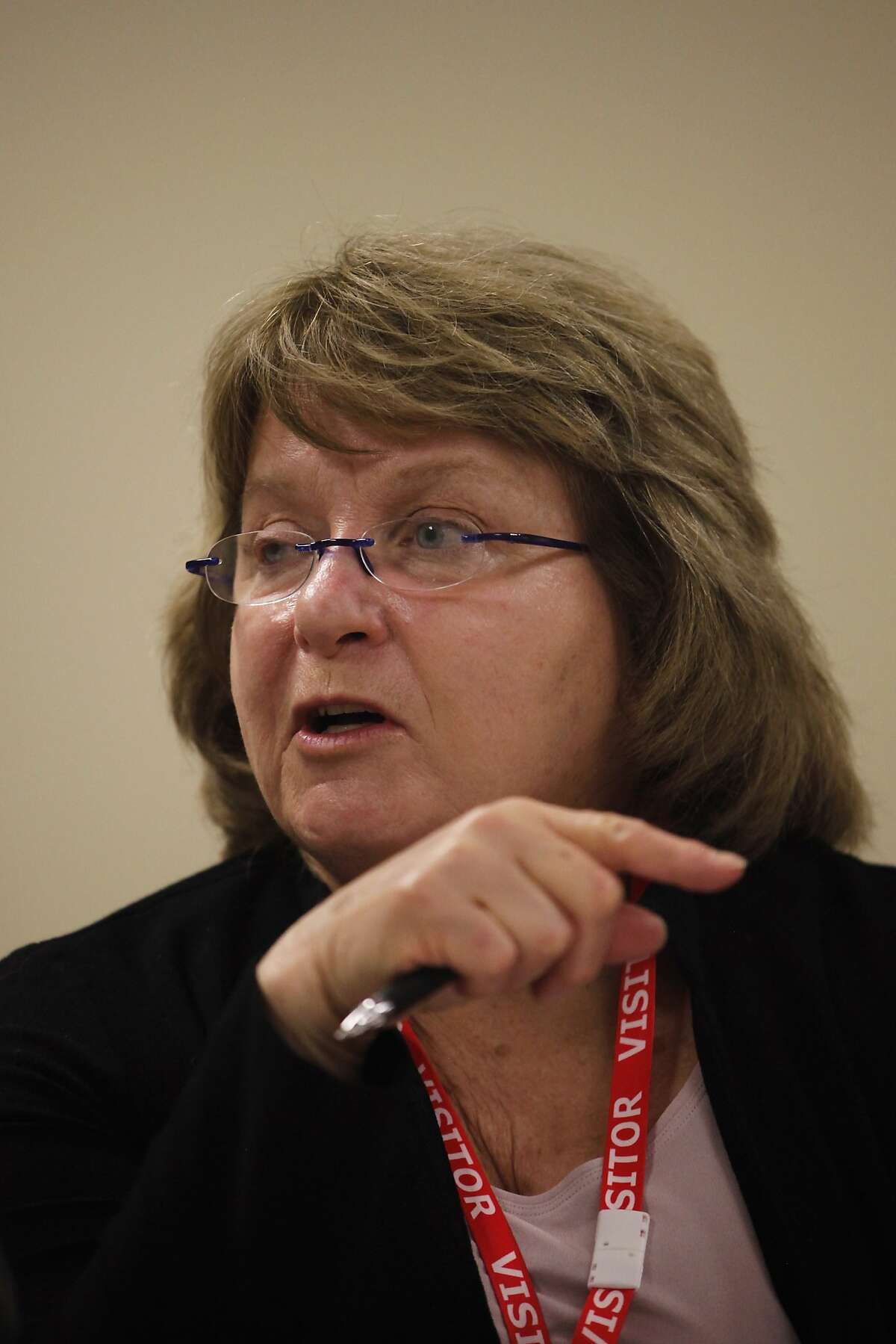 Barbara Beno, president of the the Accrediting Commission for Community and Junior Colleges (ACCJC), talks with the Editorial Board of The San Francisco Chronicle, Thursday, May 15, 2014.