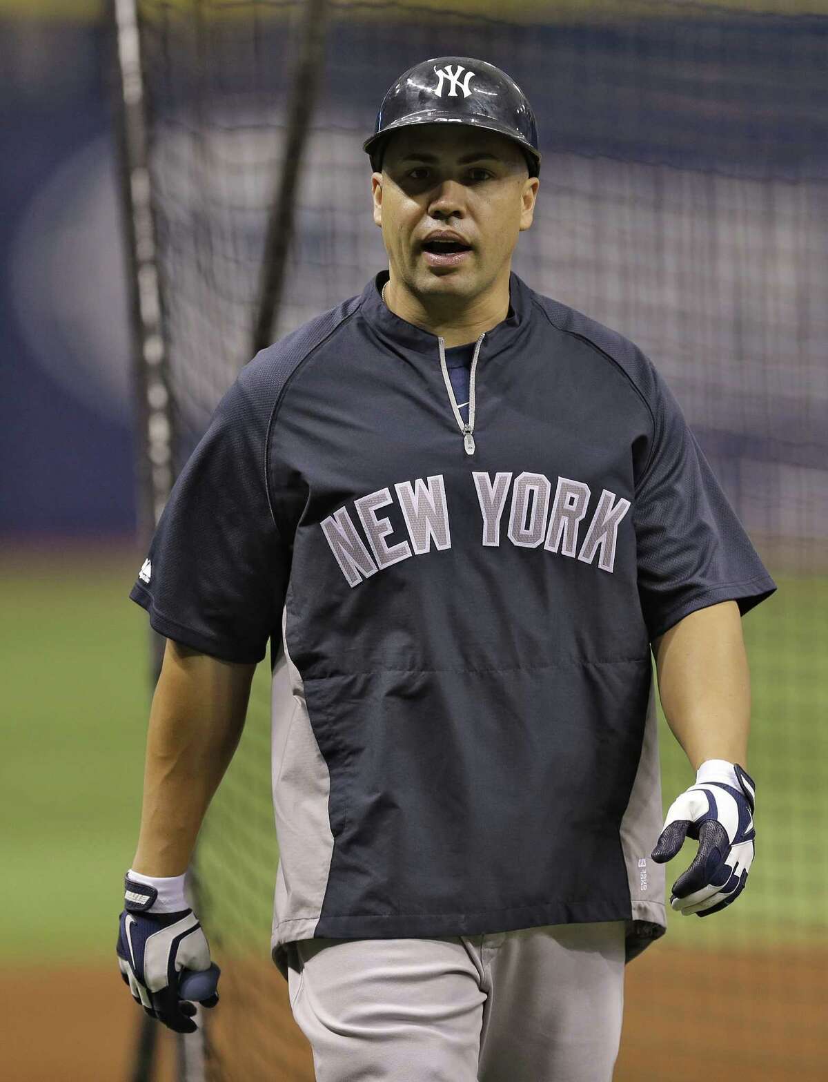 New York Yankees right fielder Carlos Beltran (36) before a baseball game against the Tampa Bay Rays Thursday, April 17, 2014, in St. Petersburg, Fla. (AP Photo/Chris O'Meara)