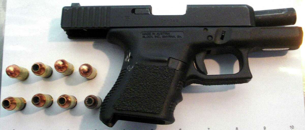 A .45-caliber handgun seized at the San Antonio International Airport by the Transportation Security Administration on April 25, 2014.