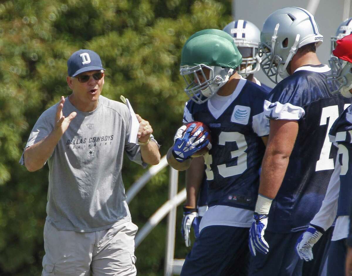 Rod Marinelli, now the Cowboys' defensive coordinator after serving as the team's defensive line coach a season ago, gives instruction during a workout at rookie minicamp. He replaced Monte Kiffin, now designated as assistant head coach/defense.