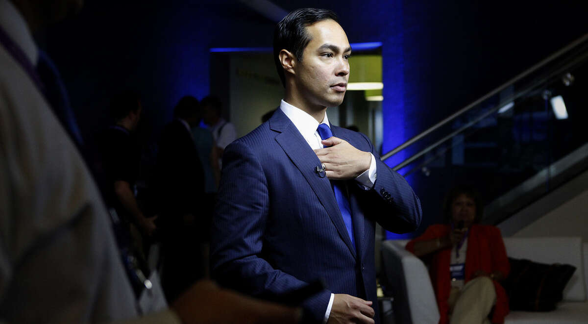 Mayor Julian Castro waits for an interview to begin with Bloomberg News after participating in a Bloomberg-Google Inc. panel disscusson about the potential impact of technology on jobs with the mayors of Charlotte, NC, Houston, and San Francisco, CA at the Democratic National Convention in Charlotte, NC on Thursday, Sept. 6, 2012.