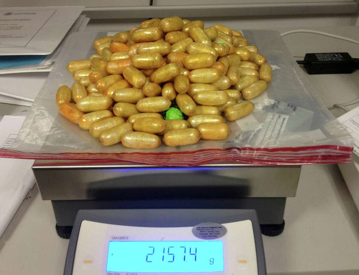Latex heroin-filled pellets were expelled from a woman by U.S. Customs Border Protection.