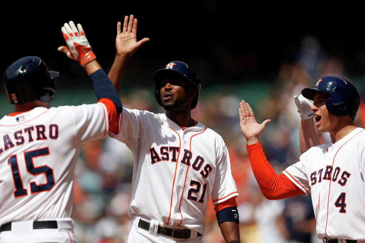 Hitting second and third in the order, outfielders George Springer (4) and Dexter Fowler (21) scored four of the Astros' six runs against the White Sox.