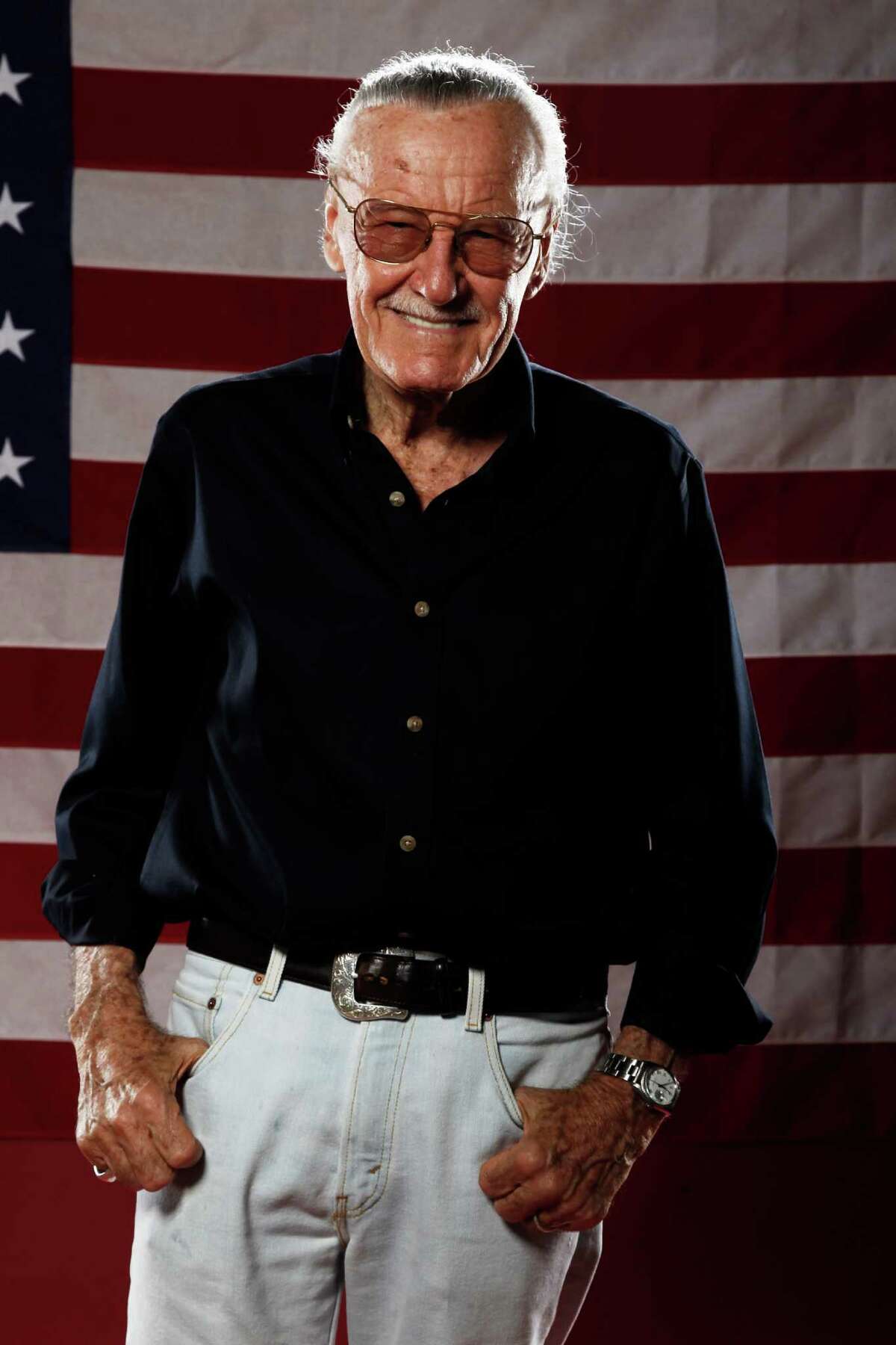 In this July 21, 2011 file photo, comic book creator and founder of POW! Entertainment, Stan Lee, poses for a portrait at the LMT Music Lodge during Comic Con in San Diego. (AP Photo/Matt Sayles, file)
