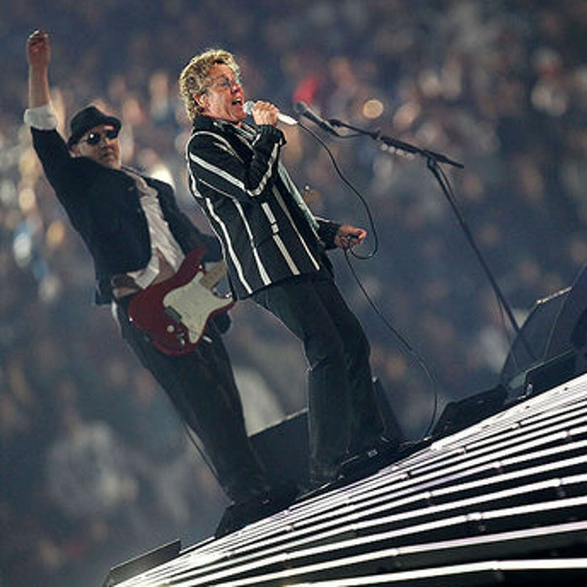 Pete Townshend and Roger Daltrey of The Who perform at the Super Bowl.