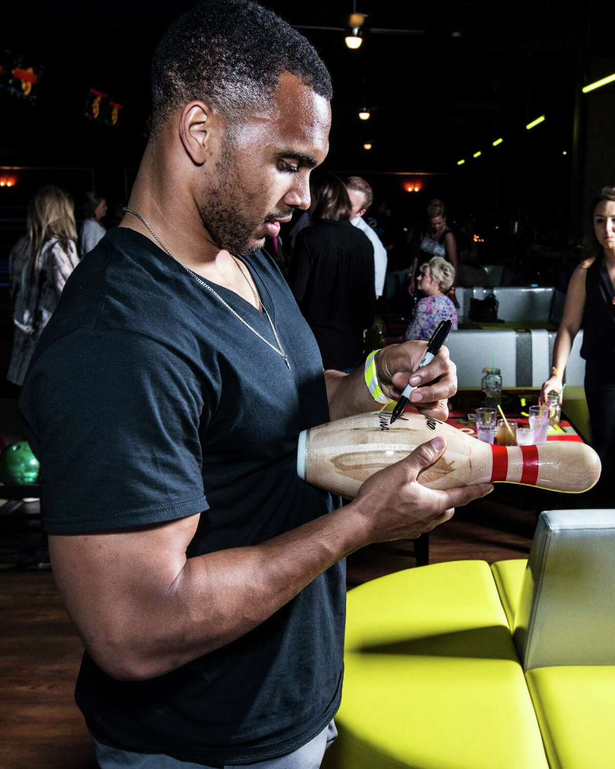 Arian Foster And 5 Pound Burger Star At Woodlands Bowling Alley Opening 