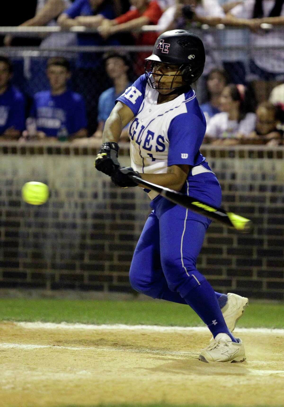 Barbers Hill's Jillian Guse makes contact with the ball during the sixth inning of the regional finals softball game against Pearland Dawson at Goose Creek Memorial High School on Thursday, May 22, 2014, in Baytown.