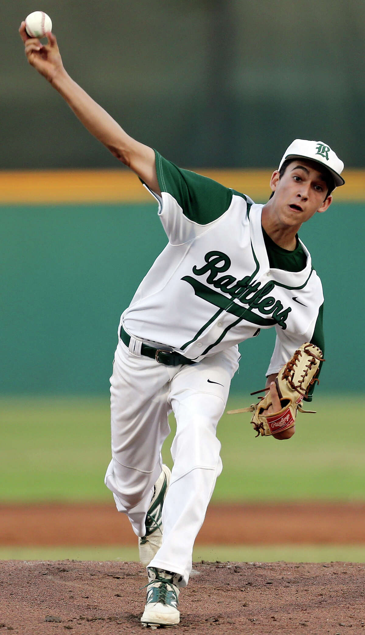 Reagan's Troy Montemayor pitches against Laredo Alexander during Game 2 of their Class 5A regional semifinal baseball series Friday May 23, 2014 at Nelson W. Wolff Municipal Stadium.
