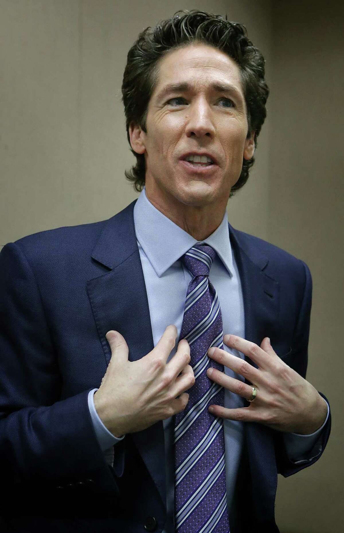 Joel Osteen answers questions about his upcoming performance "Texas-Sized Night of Hope" on May 24 to be held at the Alamodome. Tuesday, April 8, 2014.