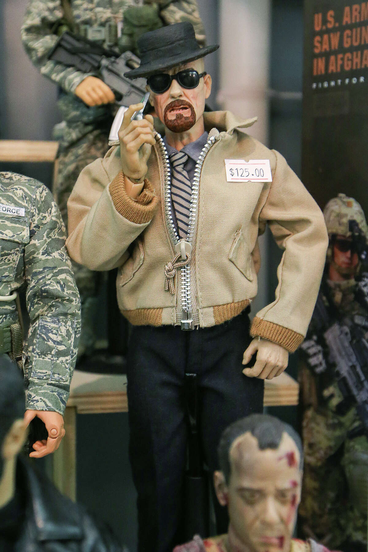 Breaking Bad's Walter White is one of many handmade 1/6 scale action figures for sale by San Antonian Rick Sollers of R.C. Custom Toys at the 2014 Texas Toy Soldier Show at the Menger Hotel on Sunday, May 25, 2014. Photo by Marvin Pfeiffer / EN Communities
