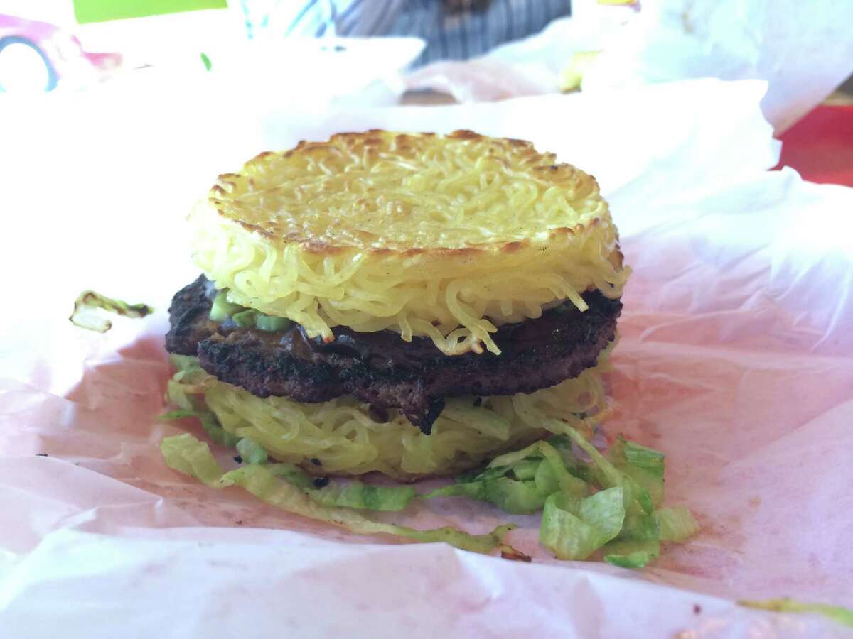 Ramen burger at the L&L Hawaiian BBQ San Antonio