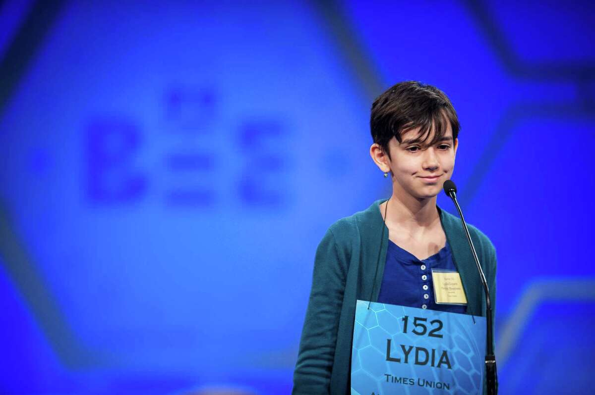 Lydia Loverin, 12, of Mountain Road School in New Lebanon, Columbia County, participates in round two of the preliminaries of the Scripps National Spelling Bee on May 28, 2014 at the Gaylord National Resort and Convention Center in National Harbor, Maryland. (Pete Marovich / Special to the Times Union)
