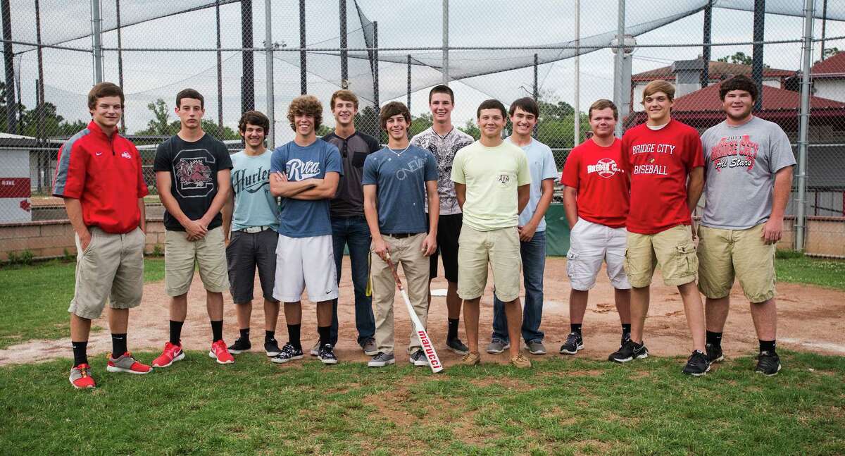 Left to right: Chase Shugart, Ryne Shugart, Jonah Watts, Kolten Bergeron, Blaine Slaughter, Tryce Howard, Matthew Kress, Dillon Taylor, Coby Roddy, Blake Pruett, Corbin Voegeli, and Bryce Carey. Not pictured: Chase Rutledge. The 2009 Bridge City Little League team met for a photo at the league's fields Wednesday afternoon, five years after they advanced to just one game away from the little league World Series. Photo taken Wednesday 5/28/14 Jake Daniels/@JakeD_in_SETX