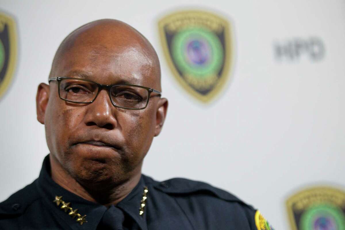 Houston Police Chief Charles A. McClelland, Jr. announces several suspensions due to the results of an Internal Affairs investigation into the HPD Homicide Division's investigative procedures and processes during a news conference on Friday, April 4, 2014, in Houston. McClelland announced the indefinite suspension of a sergeant and further discipline of two lieutenants, two sergeants and four officers that followed an investigation into investigative conduct by the police personnel. ( Brett Coomer / Houston Chronicle )