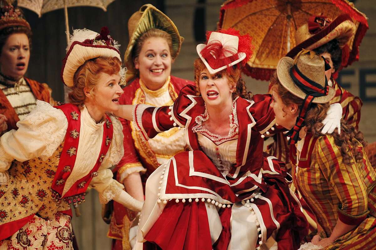 Kirsten Wyatt as Ellie Mae Chipley, center, performs a dance and a song in a scene during SF Opera's "Show Boat" dress rehearsal in the War Memorial Opera House May 30, 2014 in San Francisco, Calif.
