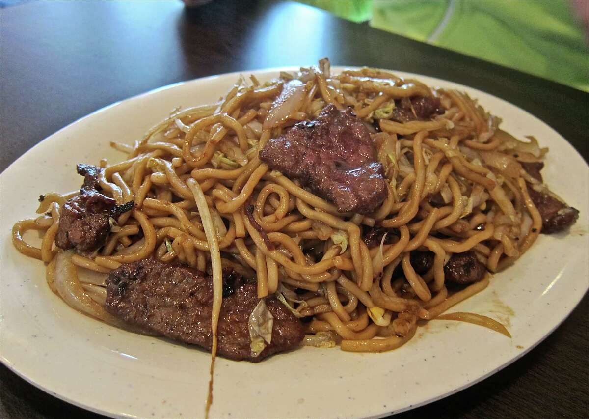 Stir-fried noodles with beef at Xin Jiang BBQ.