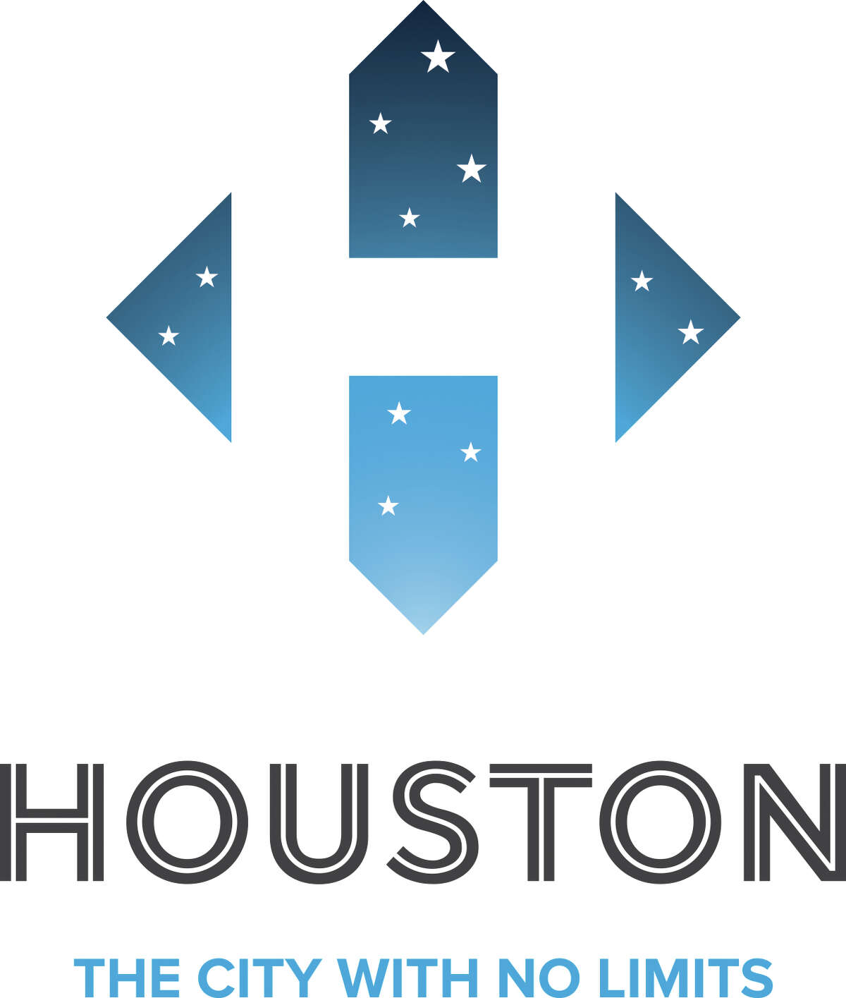 Logo for new city image campaign sponsored by the Greater Houston Partnership. The slogan is "Houston: The City With No Limits."