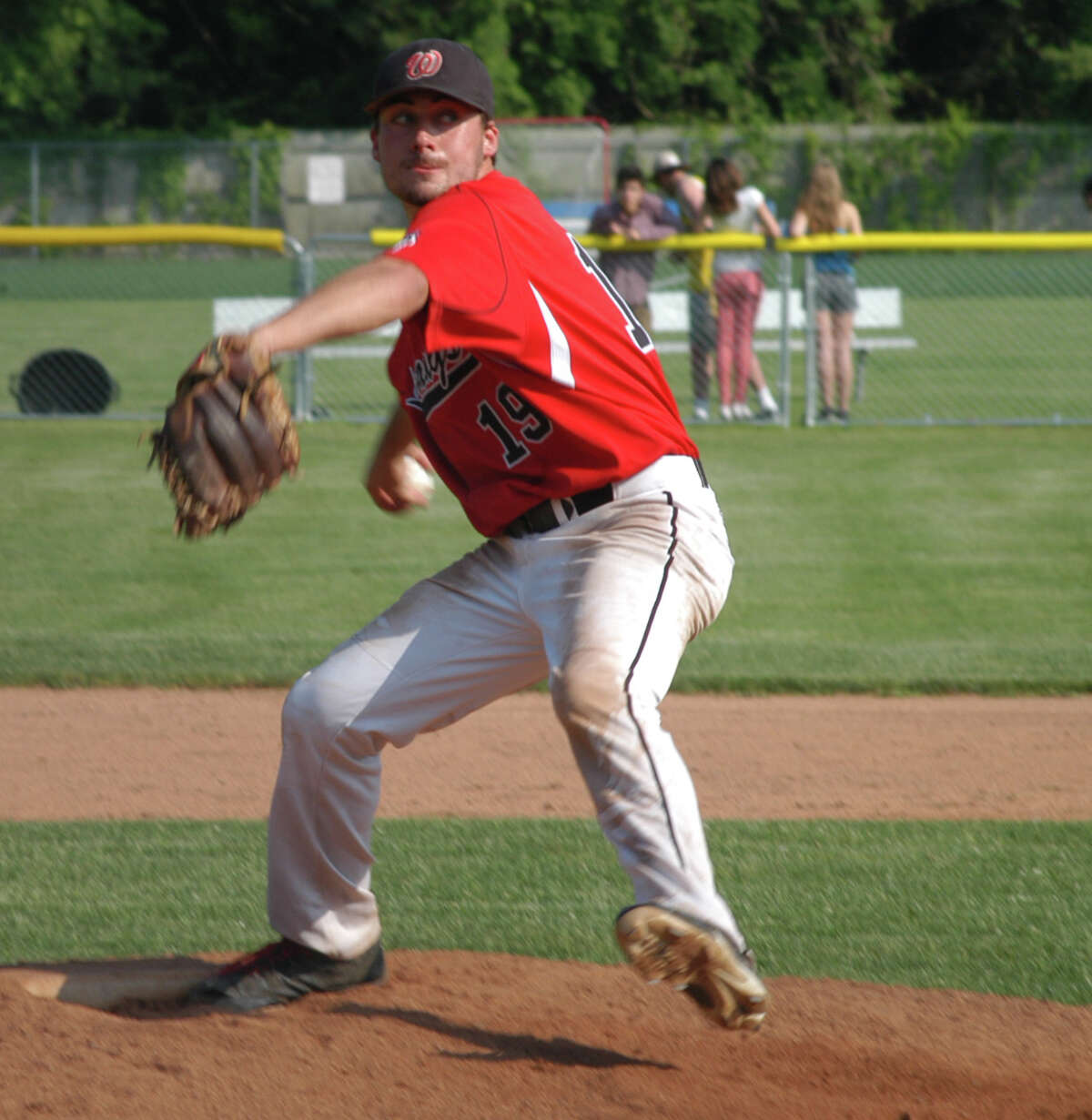 Fairfield Warde pitcher Nick Nardone on the mound against Staples in a CIAC Class LL baseball second-round game on Tuesday, June 3 in Westport. The Mustangs advanced to the quarterfinals by defeating the Wreckers.