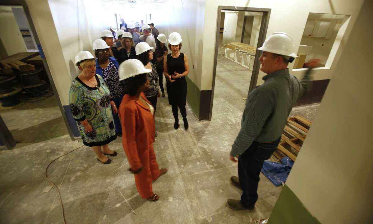 Councilwoman Ivy Taylor (second from left) is part of a delegation touring the Pre-K 4 SA center being built on the West Side.