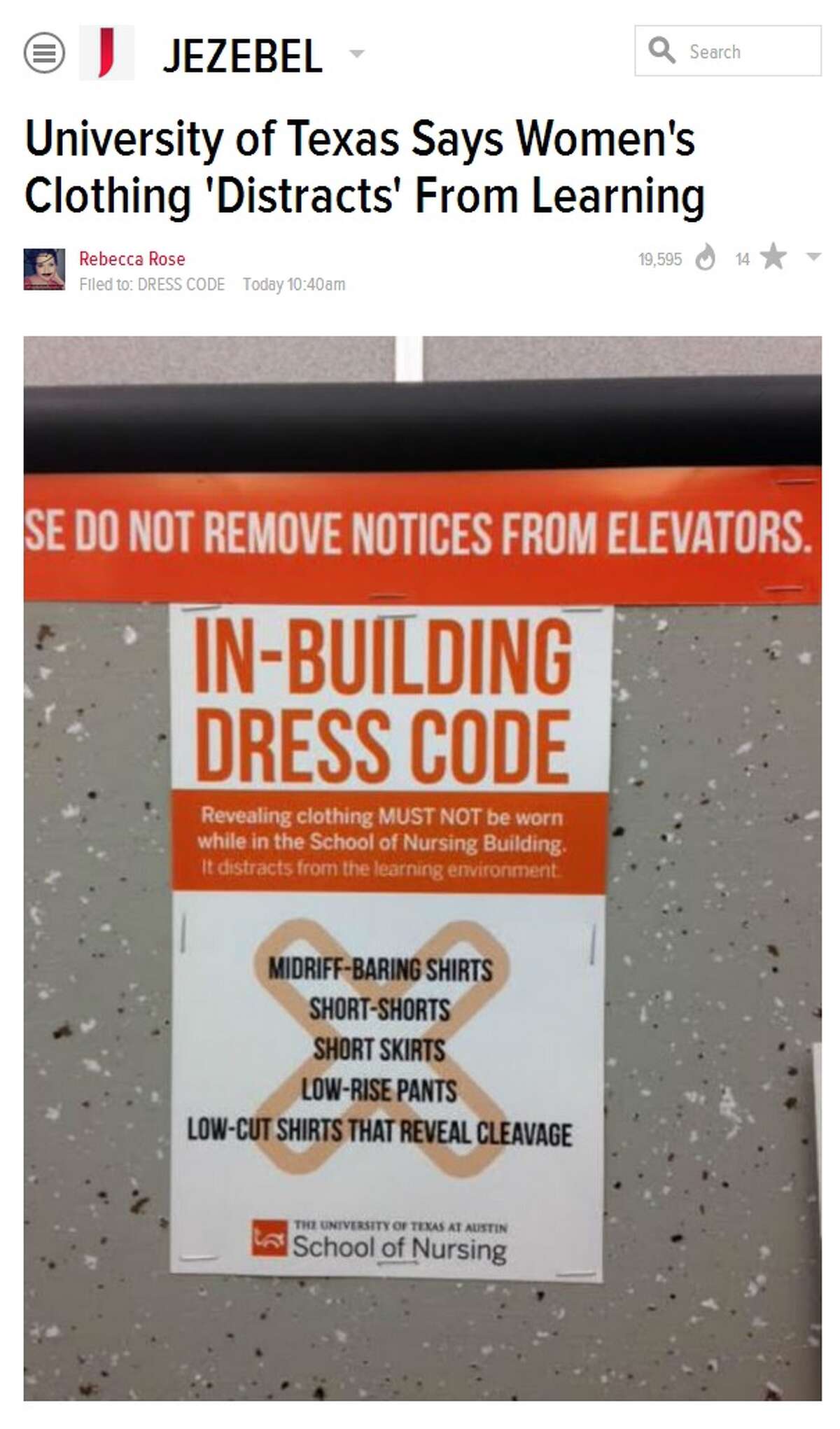 Dress code sign removed by University of Texas officials.