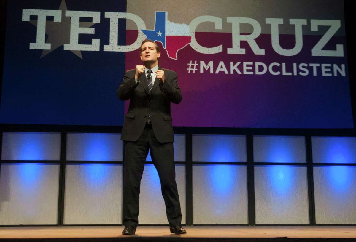 U.S. Sen. Ted Cruz address delegates at the Texas GOP Convention in Fort Worth, Texas Friday, June 6, 2014. Cruz has fired up the Texas Republican Convention, promising to lead a conservative revolution unseen since the days of Ronald Reagan. The tea party favorite is a possible 2016 presidential candidate, and seemed like one during his speech Friday before thousands of adoring delegates who gave him numerous standing ovations. (AP Photo/Rex C. Curry)