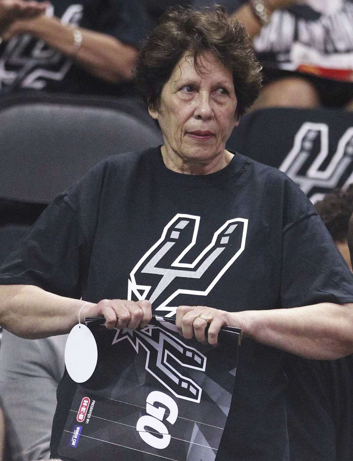 Yvonne Mills, the mother of Spur Patty Mills, watches from the stands during Game 1 of the NBA Finals.