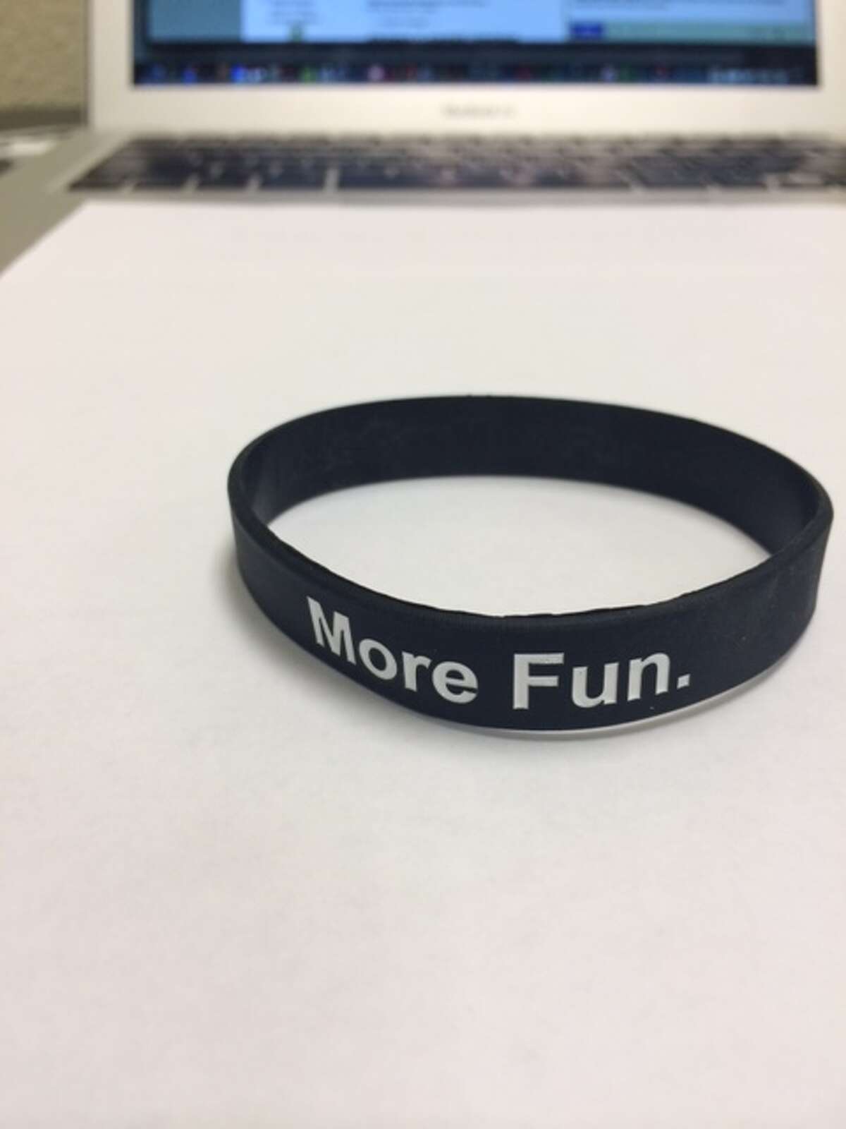 "Less government. More fun." — Wrist bracelets being handed out to delegates Saturday the GOP state convention.