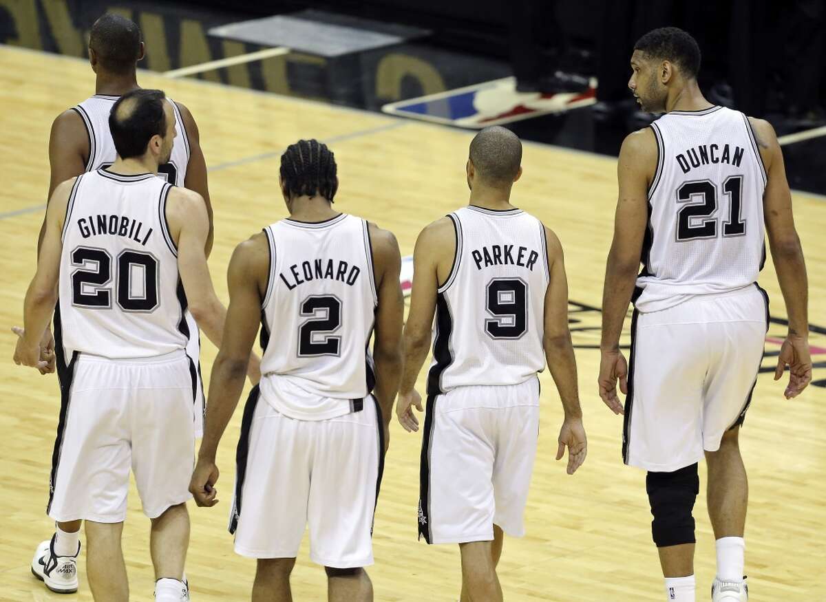 The Spurs have already established themselves as a championship team without LeBron. Could the Championship-Chaser in Chief set aside his pride for another title?PHOTO: San Antonio Spurs' Boris Diaw (from left), Manu Ginobili, Kawhi Leonard, Tony Parker, and Tim Duncan walk to the bench during second half action in Game 2 of the NBA Finals against the Miami Heat Sunday, June 8, 2014, at the AT&T Center. The Heat won 98-96.