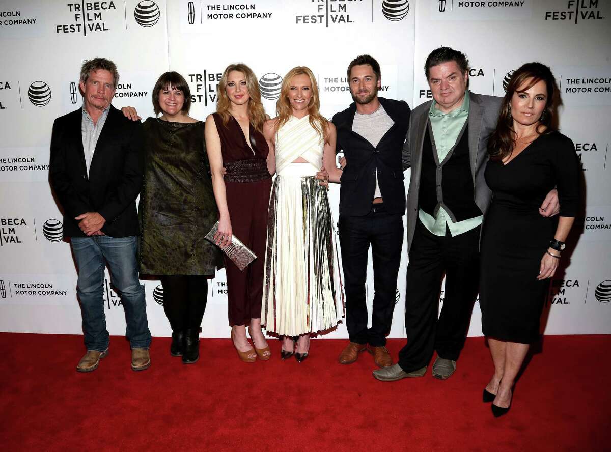 NEW YORK, NY - APRIL 21: (L-R) Thomas Haden Church, Megan Griffiths, Nina Arianda, Toni Collette, Ryan Eggold, Oliver Platt and Emily Wachtel attend the 'Lucky Them' Premiere during the 2014 Tribeca Film Festival at BMCC Tribeca PAC on April 21, 2014 in New York City.