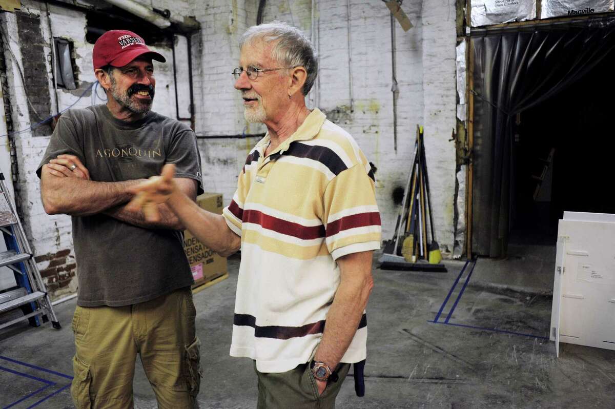 Steven Patterson, left, and his husband John Sowle talks about their plans to turn a former factory into a home for their theater company on Monday, June 9, 2014, in Catskill, N.Y. (Paul Buckowski / Times Union)